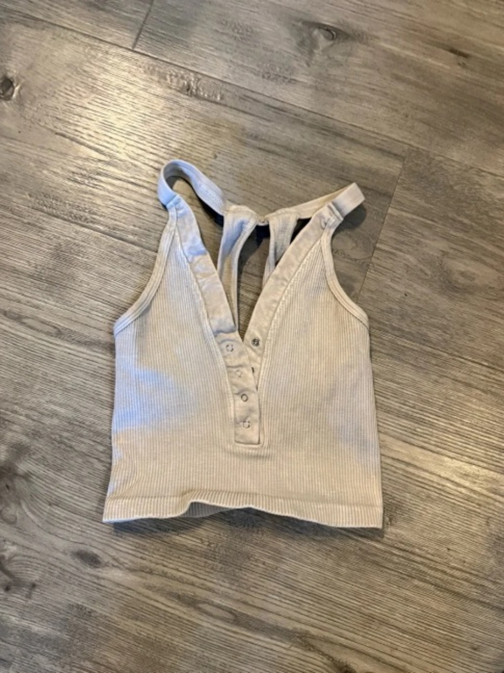 FP Movement by Free People Ribbed Henley Racerback Tank in Light Beige